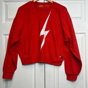 Aviator Nation BOLT STITCH RELAXED CREW SWEATSHIRT - RED // WHITE